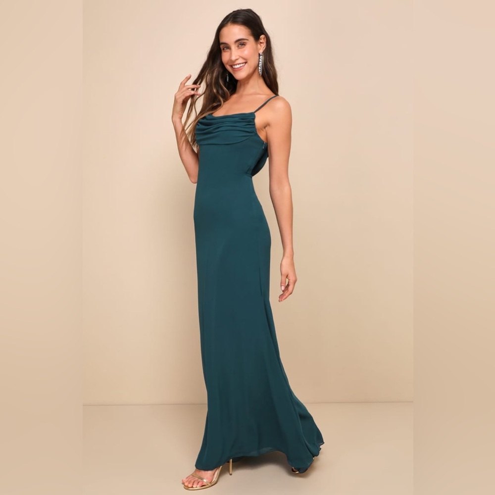 Lulus Captivated Emerald Green Cowl‎ Neck Maxi Dress
